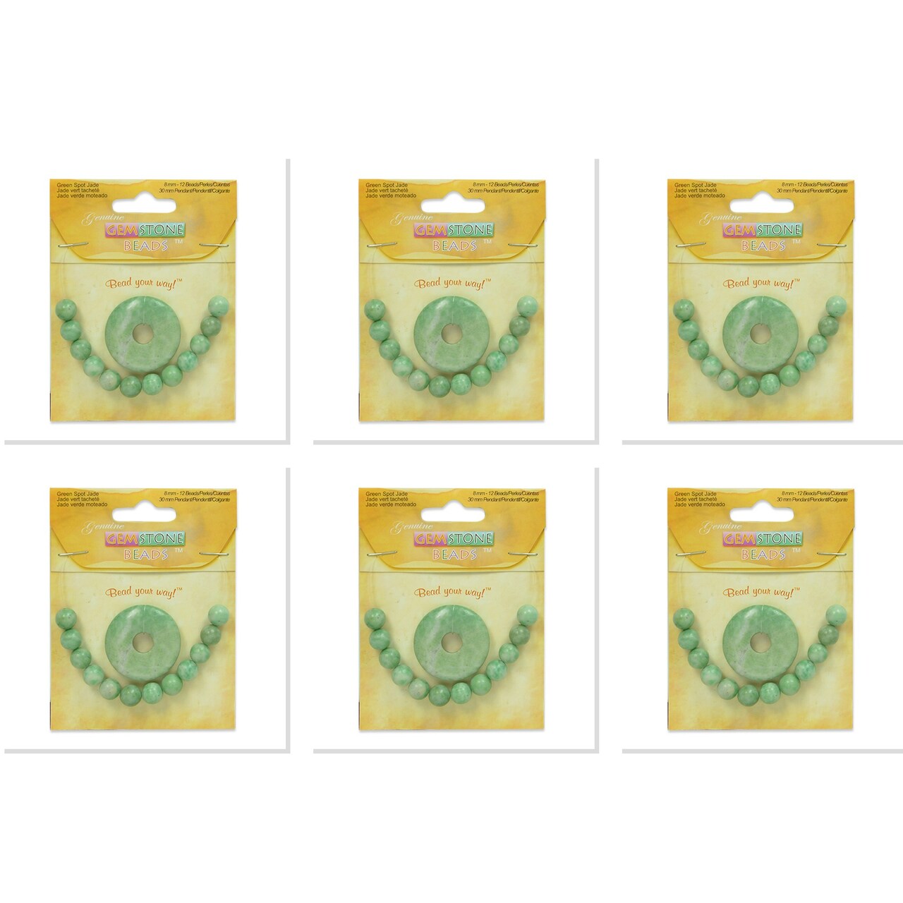 6 Packs of Spotted Jade Pedant With 8mm Beads - Green - 13 pcs.